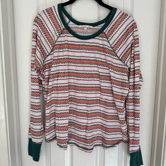 EUC Victoria’s Secret Thermal Top Fair Isle Cream, Pink, and Green Color, Size L - Picture 1 of 14
